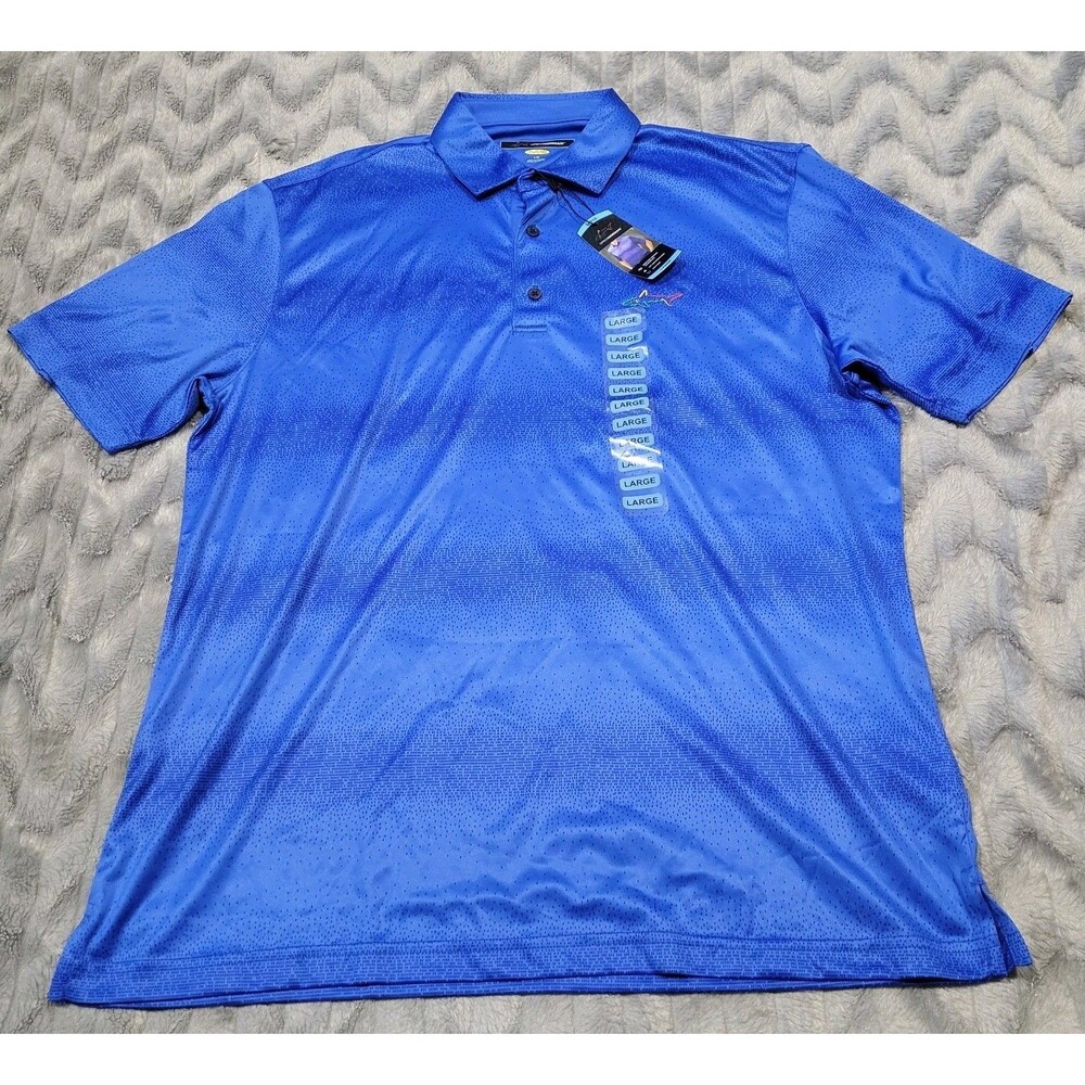 Greg Norman Mens L Blue Play Dry Moisture Wicking Polo Shirt NWT